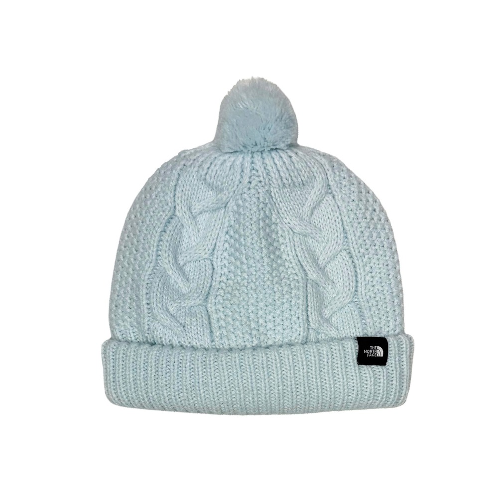 North Face Littles Cable Minna Beanie Blue Cable Knit Winter Hat Toddler 2T-3T